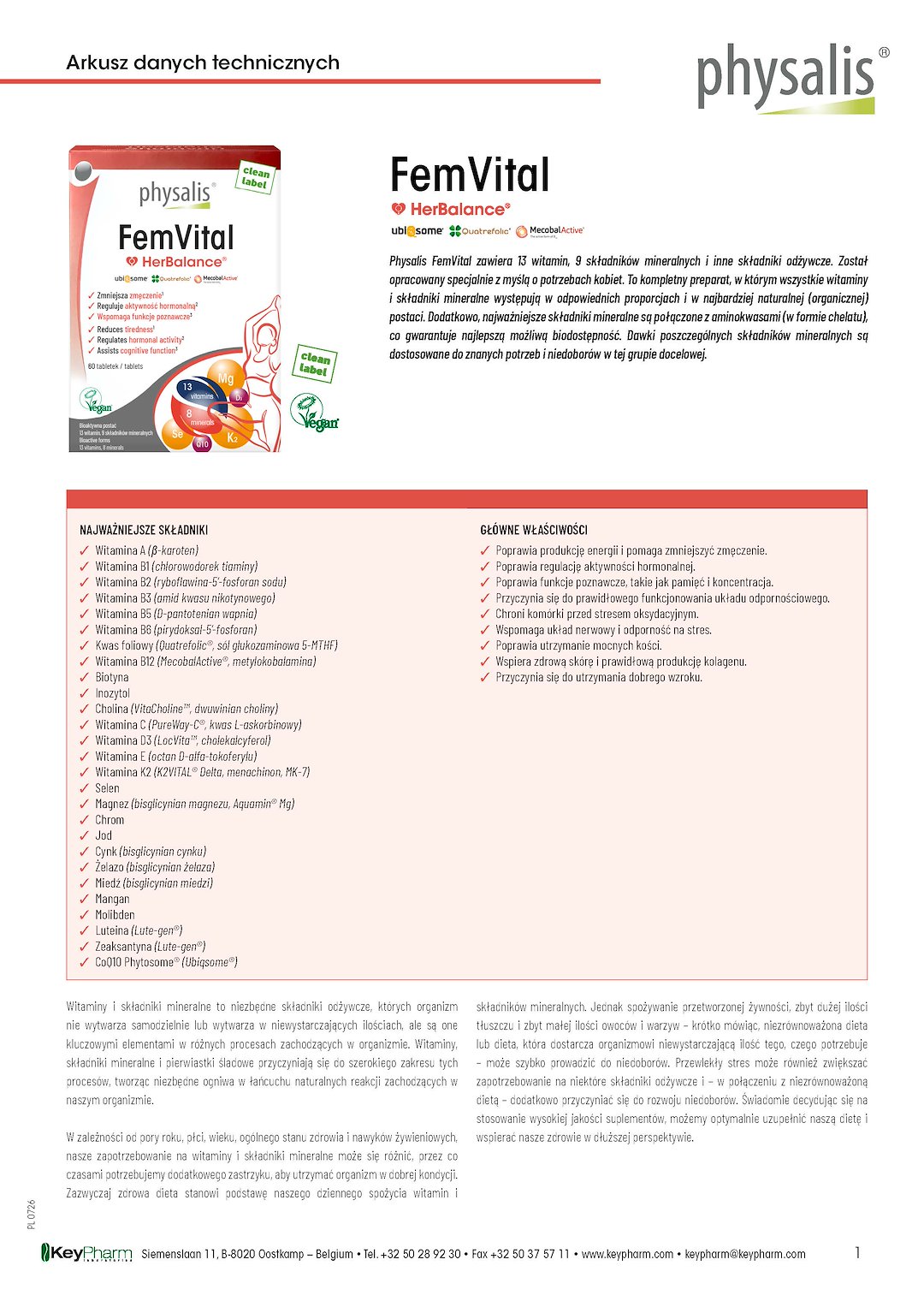 TABLETKI NA WITALNOŚĆ DLA KOBIET (FEMVITAL) 60 szt. - PHYSALIS (HERBALANCE) - obrazek 2