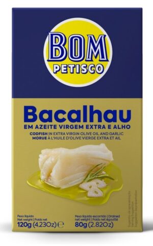 DORSZ Z CZOSNKIEM W OLIWIE Z OLIWEK EXTRA VIRGIN 120 g - BOM PETISCO