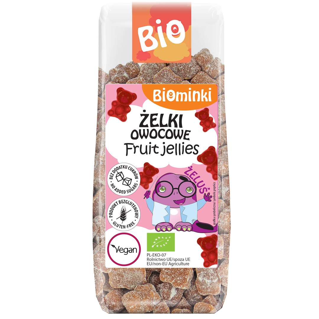 ŻELKI OWOCOWE BEZ DODATKU CUKRÓW BEZGLUTENOWE BIO 150 g - BIOMINKI