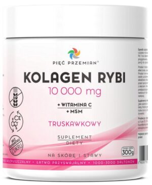KOLAGEN RYBI + MSM + WITAMINA C TRUSKAWKOWY W PROSZKU BEZGLUTENOWY 300 g - PIĘĆ PRZEMIAN