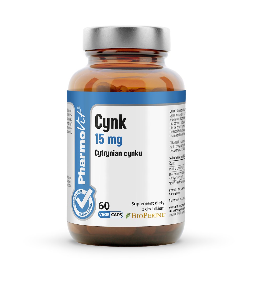 CYNK (15 mg) BEZGLUTENOWY 60 KAPSUŁEK - PHARMOVIT (CLEAN LABEL)