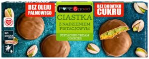 CIASTKA Z NADZIENIEM PISTACJOWYM W CZEKOLADZIE MLECZNEJ BEZ DODATKU CUKRÓW 96 g - PURE&GOOD