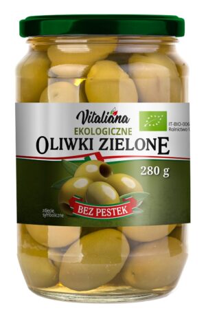 OLIWKI ZIELONE BEZ PESTEK W ZALEWIE BIO 280 g (150 g) - VITALIANA