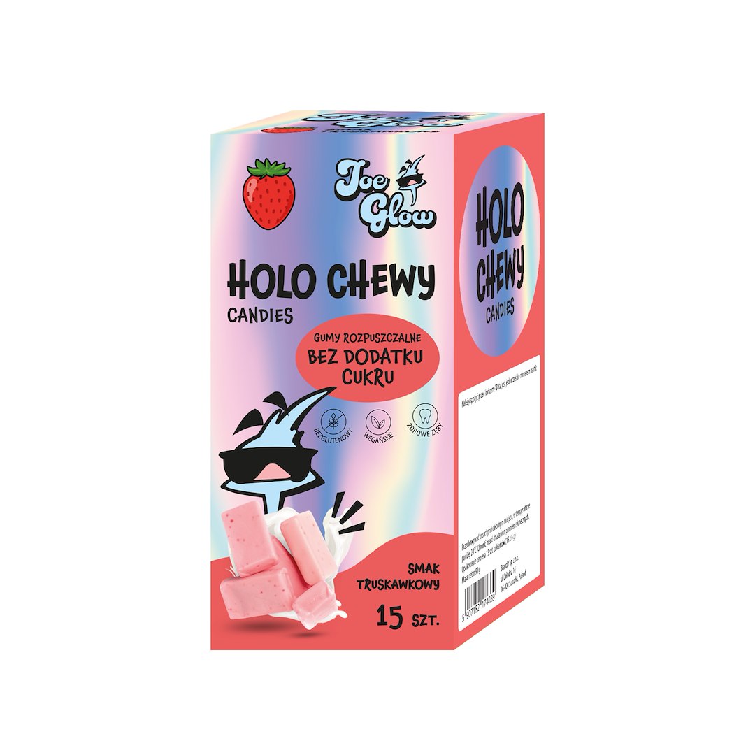 GUMY ROZPUSZCZALNE O SMAKU TRUSKAWKOWYM BEZ DODATKU CUKRÓW BEZGLUTENOWE (15 szt.) 90 g - JOE GLOW