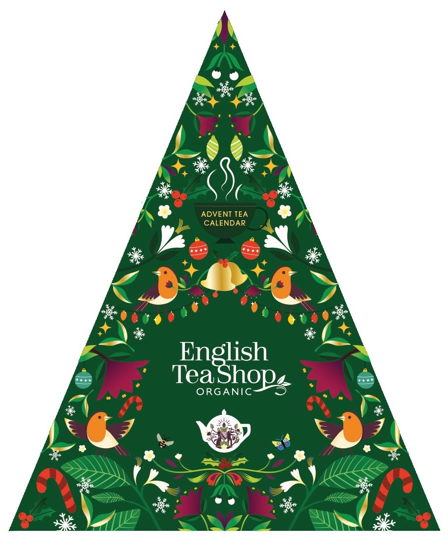 KALENDARZ ADWENTOWY (HERBATY I HERBATKI) BIO PIRAMIDKI (GREEN TRANGULAR – 13 SMAKÓW) (25 x 2 g) 50 g - ENGLISH TEA SHOP ORGANIC (PRODUKT SEZONOWY)