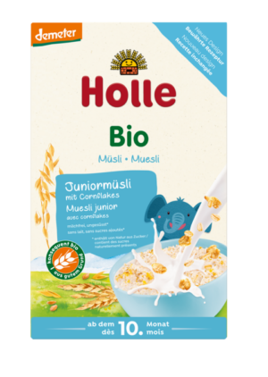 MUSLI JUNIOR Z PŁATKAMI KUKURYDZIANYMI BEZ DODATKU CUKRÓW OD 10 MIESIĄCA DEMETER BIO 250 g - HOLLE