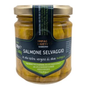 ŁOSOŚ ATLANTYCKI FILETY W BIO OLIWIE Z OLIWEK EXTRA VIRGIN 200 g (SŁOIK) - COMPAGNIA MARITTIMA SANREMO