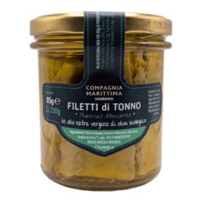 TUŃCZYK ŻÓŁTOPŁETWY FILETY W BIO OLIWIE Z OLIWEK EXTRA VIRGIN 315 g (SŁOIK) - COMPAGNIA MARITTIMA SANREMO