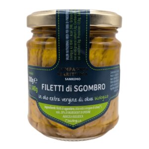 MAKRELA FILETY W BIO OLIWIE Z OLIWEK EXTRA VIRGIN 200 g (SŁOIK) -  COMPAGNIA MARITTIMA SANREMO