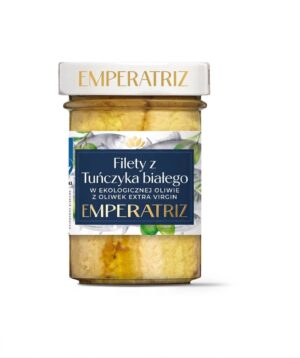 TUŃCZYK BIAŁY FILETY MSC W BIO OLIWIE Z OLIWEK EXTRA VIRGIN 180 g (SŁOIK) - EMPERATRIZ