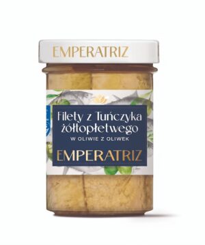 TUŃCZYK ŻÓŁTOPŁETWY FILETY MSC W OLIWIE Z OLIWEK 180 g (SŁOIK) - EMPERATRIZ