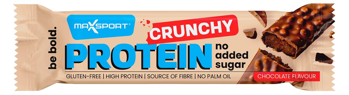 BATON PROTEINOWY CRUNCHY KAKAOWY W CZEKOLADZIE MLECZNEJ BEZ DODATKU CUKRÓW BEZGLUTENOWY 40 g - MAXSPORT